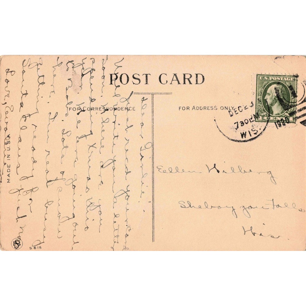 Vintage 1920 Happy New Year Postcard Winter Bridge Mistletoe Blue Monochrome G - Picture 2 of 2